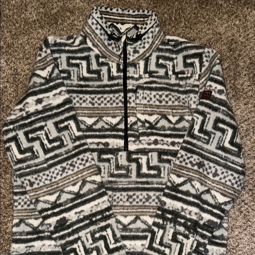 Billabong Black and Gray Zip Up Sweater with Geometric Design